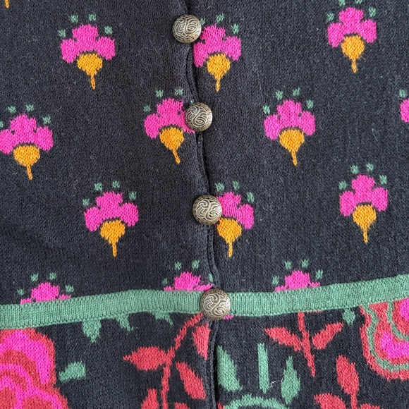 Gudrun Sjödén Knit Cardigan Sweater Medium Black Pink Floral Bold 50% Org Cotton - Picture 11 of 12